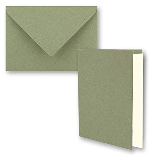 100x grünes Vintage Kraftpapier Falt-Karten SET mit Umschlägen und Einlegern DIN A6-10,5 x 14,8 cm - grün - Recycling - blanko von NEUSER PAPIER