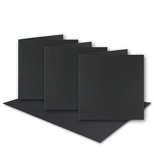 100x schwarze Vintage Kraftpapier Falt-Karten Quadratisch - 150 x 150 mm - 15 x 15 cm - Recycling 220 gr blanko Klapp-Karten nachhaltig - UmWelt by GUSTAV NEUSER von NEUSER PAPIER