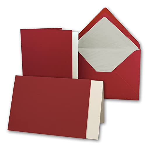 10x Karten-Set DIN B6-12 x 17 cm - 120 x 170 mm - Falt-Karten mit Brief-Umschlägen & Einlege-Blättern - Gerippte Struktur Oberfläche - Dunkelrot - Vintage Einladungskarten von NEUSER PAPIER