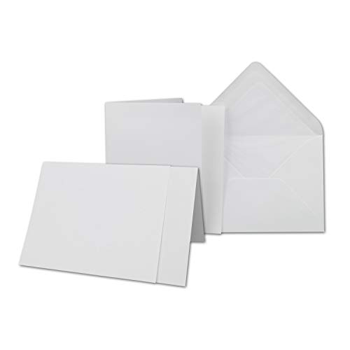10x Karten-Set DIN B6-12 x 17 cm - 120 x 170 mm - Falt-Karten mit Brief-Umschlägen & Einlege-Blättern - Gerippte Struktur Oberfläche - Weiß - Vintage Einladungskarten von NEUSER PAPIER