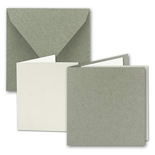 10x Quadratisches Faltkarten SET aus Kraft-Papier in Natur-Grau 15,0 x 15,0 cm - Doppel-Karten mit Briefumschlägen und Einlegeblättern aus Recycling-Papier - Serie UmWelt von NEUSER PAPIER