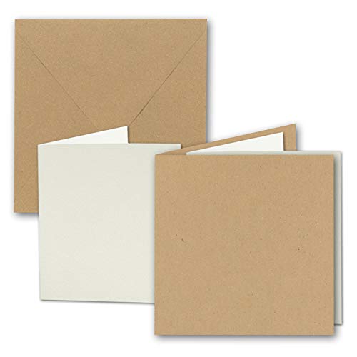 10x Quadratisches Faltkarten SET aus Kraft-Papier in sandbraun 15,7 x 15,7 cm - Doppel-Karten mit Briefumschlägen und Einlegeblättern aus Recycling-Papier - Serie UmWelt von NEUSER PAPIER
