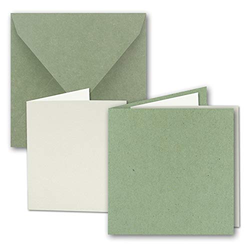 10x Quadratisches Faltkarten Set aus Kraft-Papier in Grün 15,0 x 15,0 cm - Doppel-Karten mit Briefumschlägen und Einlegeblättern aus Recycling-Papier - Serie Umwelt von NEUSER PAPIER