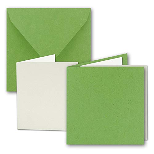 10x Quadratisches Faltkarten Set aus Kraft-Papier in Hellgrün 15,0 x 15,0 cm - Doppel-Karten mit Briefumschlägen und Einlegeblättern aus Recycling-Papier - Serie Umwelt von NEUSER PAPIER