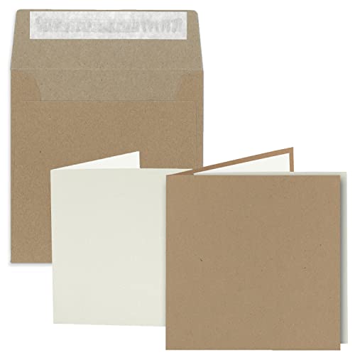 10x Quadratisches Faltkarten Set aus Kraftpapier - 150 x 150 mm - Doppel-Karten & Briefumschläge & Einlegeblätter - braun öko - Recycling-Naturpapier nachhaltig von NEUSER PAPIER