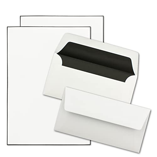10x Trauerpapier Sets DIN A4 mit weißen Umschlägen, schwarz gefüttert - Briefpapier mit handgemachtem schwarzen Rand - Briefpapier für Kondolenz von NEUSER PAPIER
