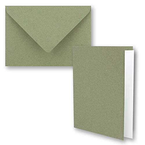 10x Vintage Kraftpapier Faltkarten SET - dunkelgrün (grün) - mit Umschlägen und Einlegern DIN B6-12 x 16,9 cm - blanko Recycling Klappkarten - GUSTAV NEUSER von NEUSER PAPIER