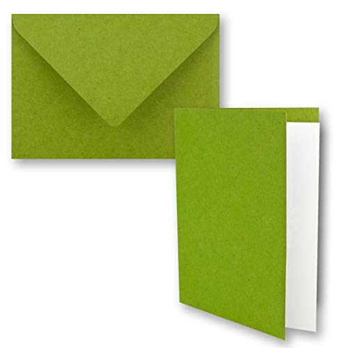 10x Vintage Kraftpapier Faltkarten SET - hellgrün (grün) - mit Umschlägen und Einlegern DIN B6-12 x 16,9 cm - blanko Recycling Klappkarten - GUSTAV NEUSER von NEUSER PAPIER