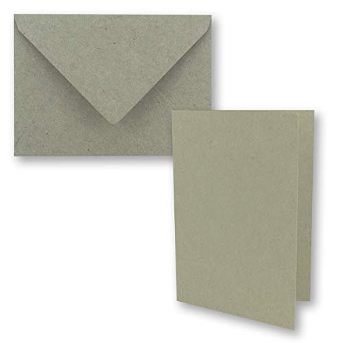 10x graues Vintage Kraftpapier Falt-Karten SET mit Umschlägen DIN A5-21 x 14,8 cm - Grau - Recycling - Klapp-Karten - blanko von NEUSER PAPIER