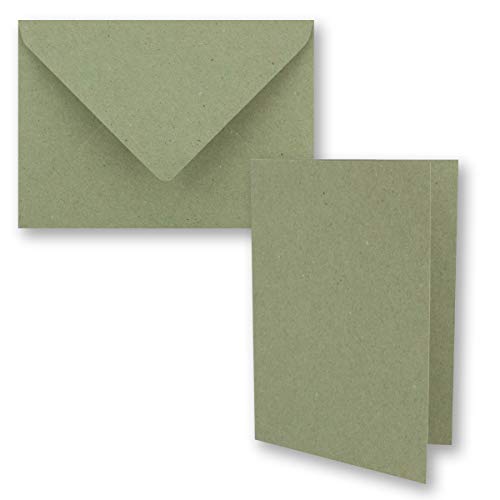 10x grünes Vintage Kraftpapier Falt-Karten SET mit Umschlägen DIN A5-21 x 14,8 cm - Grün - Recycling - Klapp-Karten - blanko von NEUSER PAPIER