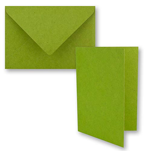 10x hellgrünes Vintage Kraftpapier Falt-Karten SET mit Umschlägen DIN A5-21 x 14,8 cm - Hellgrün - Recycling - Klapp-Karten - blanko von NEUSER PAPIER