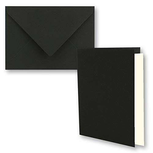10x schwarzes Vintage Kraftpapier Falt-Karten SET mit Umschlägen und Einlegern DIN A6-10,5 x 14,8 cm - schwarz - Recycling - blanko von NEUSER PAPIER