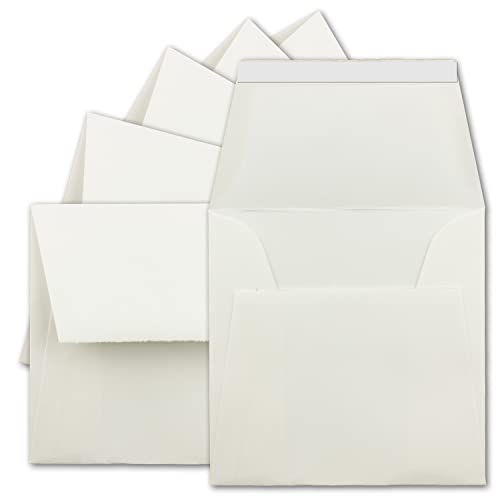 15 Stück quadratische Vintage Briefumschläge, Haftklebung - Büttenpapier, 16,6 x 16,6 cm, Weiß halbmatt gerippt hochwertige Brief-Kuverts von NEUSER PAPIER