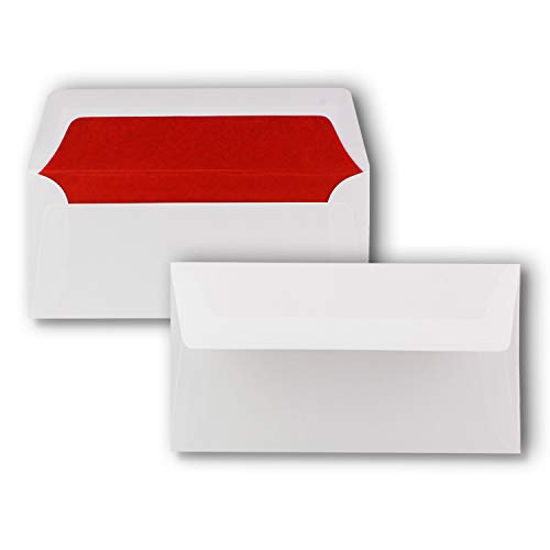 150 Briefumschläge Weiß - DIN Lang - gefüttert mit rotem Seidenpapier - 22 x 11 cm - Nassklebung, gerade Klappe - Ideal für Einladungen und Grüße zu Geburtstag und Weihnachten 150 Briefumschläge Weiß - DIN Lang - gefüttert mit rotem Seidenpapier - 22 x 11 cm - Nassklebung, gerade Klappe - Ideal für Einladungen und Grüße zu Geburtstag und Weihnachten von NEUSER PAPIER