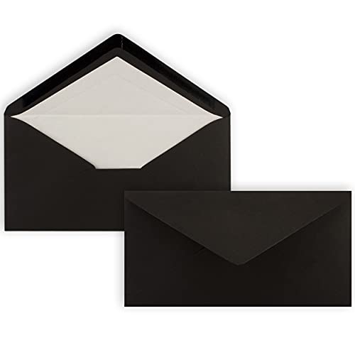 150 x DIN Lang Briefumschläge - Schwarz mit weißem Seidenfutter - 11x22 cm - 100 g/m² - ideal für Einladungen, Weihnachtskarten, Glückwunschkarten aus der Serie Farbenfroh von NEUSER PAPIER