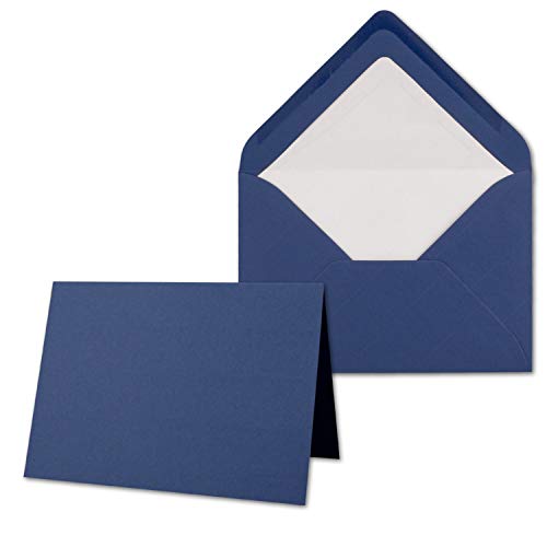 150 x Kartenpaket mit gefütterten Brief-Umschlägen - gerippt - DIN A6/C6 - Dunkelblau - 10,5 x 14,8 cm - Nassklebung - NEUSER PAPIER von NEUSER PAPIER
