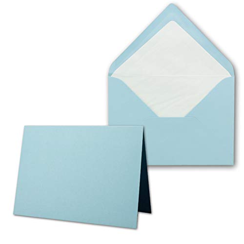 150 x Kartenpaket mit gefütterten Brief-Umschlägen - gerippt - DIN A6/C6 - Hellblau - 10,5 x 14,8 cm - Nassklebung - NEUSER PAPIER von NEUSER PAPIER