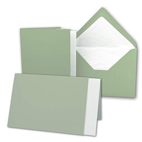 150 x Kartenpaket mit gefütterten Brief-Umschlägen und Einleger - gerippt - DIN A6/C6 - Olive-Grün - 10,5 x 14,8 cm - Nassklebung - NEUSER PAPIER von NEUSER PAPIER