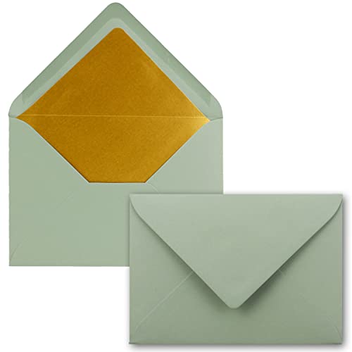 150x Briefumschläge B6 mit Gold Innenfutter - 12,5 x 17,6 cm - Eukalyptus - gefüttert mit metallic Papier - Nassklebung - FarbenFroh by GUSTAV NEUSER von NEUSER PAPIER