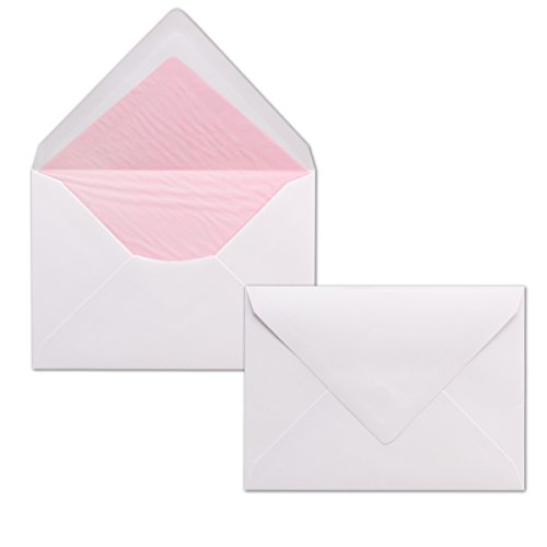 150x Briefumschläge Weiß DIN C6 gefüttert mit Seidenpapier in Rosa 100 g/m² 11,4 x 16,2 cm mit Nassklebung ohne Fenster von NEUSER PAPIER