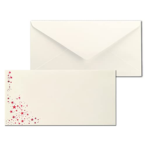 150x Briefumschläge mit Metallic Sternen - DIN Lang - Rot geprägter Sternenregen - Farbe: creme, Nassklebung, 80 g/m² - 110 x 220 mm - ideal für Weihnachten von NEUSER PAPIER