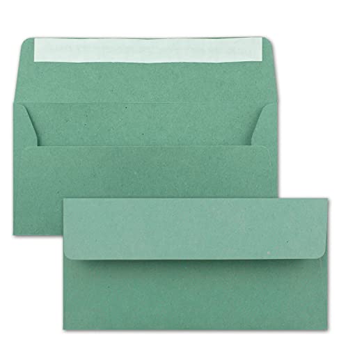150x Kraftpapier-Umschläge DIN Lang - Eukalyptus-Grün - Haftklebung 11 x 22 cm - Brief-Umschläge aus Recycling-Papier - Vintage Kuverts von NEUSER PAPIER von NEUSER PAPIER