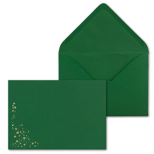 150x Weihnachts-Briefumschläge - DIN C5 - mit Gold-Metallic geprägtem Sternenregen, festlich matter Umschlag in dunkelgrün - Nassklebung, 120 g/m² - 154 x 220 mm - Marke: GUSTAV NEUSER von NEUSER PAPIER