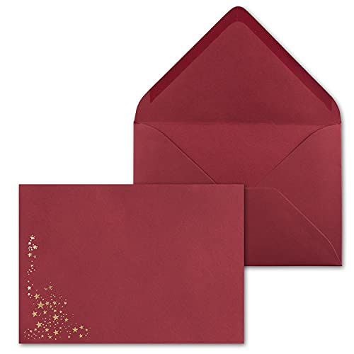 150x Weihnachts-Briefumschläge - DIN C5 - mit Gold-Metallic geprägtem Sternenregen, festlich matter Umschlag in dunkelrot - Nassklebung, 110 g/m² - 154 x 220 mm - Marke: GUSTAV NEUSER von NEUSER PAPIER