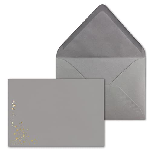 150x Weihnachts-Briefumschläge - DIN C5 - mit Gold-Metallic geprägtem Sternenregen, festlich matter Umschlag in grau - Nassklebung, 90 g/m² - 162 x 229 mm - Marke: GUSTAV NEUSER von NEUSER PAPIER