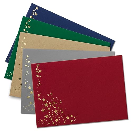 150x Weihnachts-Briefumschläge - DIN C6 - mit Gold-Metallic geprägtem Sternenregen - Farbenmix 1 - je Farbe 30 Stück - Nassklebung - 114 x 162 mm von NEUSER PAPIER