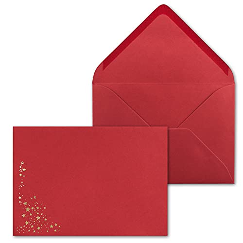 15x Weihnachts-Briefumschläge - DIN C5 - mit Gold-Metallic geprägtem Sternenregen, festlicher Umschlag in Rosen-Rot - Nassklebung, 110 g/m² - 154 x 220 mm - Marke: GUSTAV NEUSER von NEUSER PAPIER