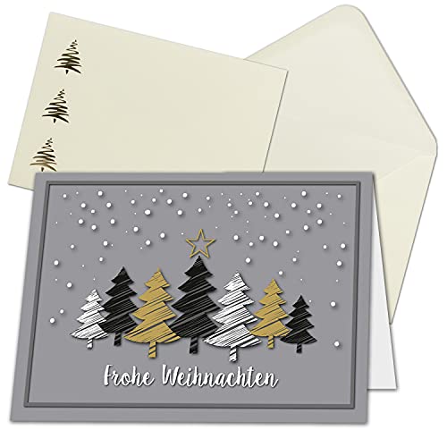 15x Weihnachtskarten-Set DIN A6 in Grau mit Weihnachtsbäumen in Scratch-Optik - Faltkarten mit Umschlägen DIN C6 Creme mit goldenen Motiven - Weihnachtsgrüße für Firmen und Privat 15x Weihnachtskarten-Set DIN A6 in Grau mit Weihnachtsbäumen in Scratch-Optik - Faltkarten mit Umschlägen DIN C6 Creme mit goldenen Motiven - Weihnachtsgrüße für Firmen und Privat von NEUSER PAPIER