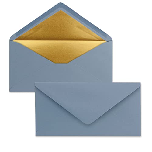 200 Brief-Umschläge DIN Lang - Graublau mit Gold-Metallic Innen-Futter - 110 x 220 mm - Nassklebung - festliche Kuverts für Weihnachten von NEUSER PAPIER