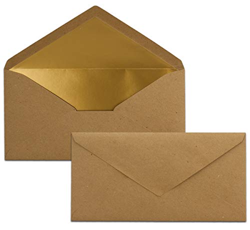 200 Brief-Umschläge DIN Lang - Vintage-Umschläge mit Gold-Metallic Innen-Futter - 110 x 220 mm - Nassklebung - festliche Kuverts für Einladungen von NEUSER PAPIER