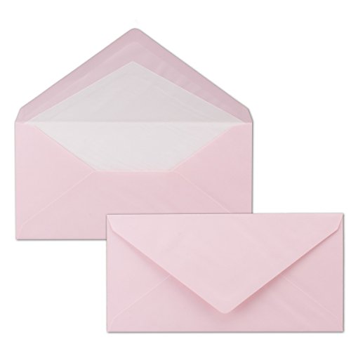 200 x DIN Lang Briefumschläge - Rosa mit weißem Seidenfutter - 11x22 cm - 80 g/m² - ideal für Einladungen, Weihnachtskarten, Glückwunschkarten aus der Serie Farbenfroh von NEUSER PAPIER