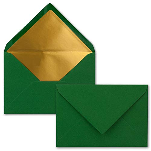 200x - Brief-Umschläge B6 mit Gold Innenfutter - 12,5 x 17,6 cm - Dunkelgrün - (Grün) - Nassklebung - FarbenFroh by GUSTAV NEUSER von NEUSER PAPIER