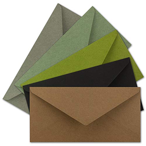 200x Brief-Umschläge Farbenmix-Paket DIN Lang - 110 x 220 mm (11 x 22 cm) - Nassklebung - Vintage Kraftpapier Natur-Papier Kuverts - Ideal für Einladungs-Karten von NEUSER PAPIER