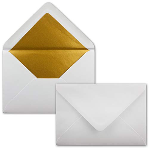 200x Briefumschläge B6 mit Gold Innenfutter - 12,5 x 17,6 cm - Weiß - gefüttert mit metallic Papier - Nassklebung - FarbenFroh by GUSTAV NEUSER von NEUSER PAPIER