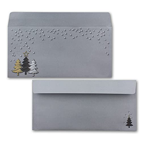 200x Briefumschläge DIN Lang in Grau mit Weihnachtsbäumen in Scratch-Optik - Haftklebung mit Abziehstreifen - 110 x 220 mm - 120 g/m² - Weihnachtsumschläge mit Motiv für Firmen und Privat 200x Briefumschläge DIN Lang in Grau mit Weihnachtsbäumen in Scratch-Optik - Haftklebung mit Abziehstreifen - 110 x 220 mm - 120 g/m² - Weihnachtsumschläge mit Motiv für Firmen und Privat von NEUSER PAPIER