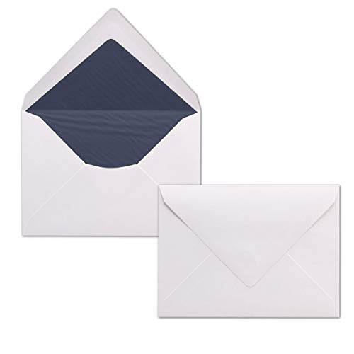 200x Briefumschläge Weiß DIN C6 gefüttert mit Seidenpapier in Dunkelblau 100 g/m² 11,4 x 16,2 cm mit Nassklebung ohne Fenster von NEUSER PAPIER