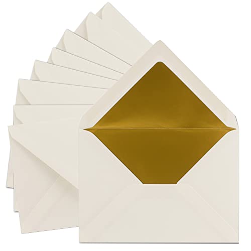 200x DIN C5 Kuverts 15,7 x 22,5 cm in natur-weiß mit goldenem Seidenfutter - Nassklebung - Blanko Brief-Umschläge - Post-Umschläge ohne Fenster im C5 Format - Marke: FarbenFroh by GUSTAV NEUSER von NEUSER PAPIER