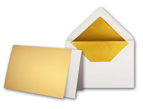200x Gold-Metallic Faltkarten-Set - DIN B6 - Doppelkarte mit gefütterten weissen Briefumschlägen & Einlegern - Einladungskarten-Set von Gustav Neuser® von NEUSER PAPIER