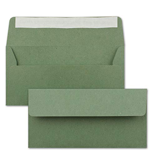 200x Kraftpapier-Umschläge DIN Lang - Grün - Haftklebung 11 x 22 cm - Brief-Umschläge aus Recycling-Papier - Vintage Kuverts von NEUSER PAPIER von NEUSER PAPIER