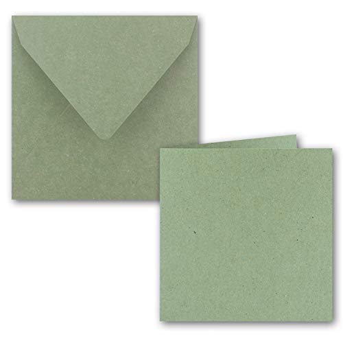200x Quadratisches Faltkarten Set aus Kraft-Papier in Grün 15 x 15 cm - Doppel-Karten und Briefumschläge aus Recycling-Papier - Serie Umwelt von NEUSER PAPIER