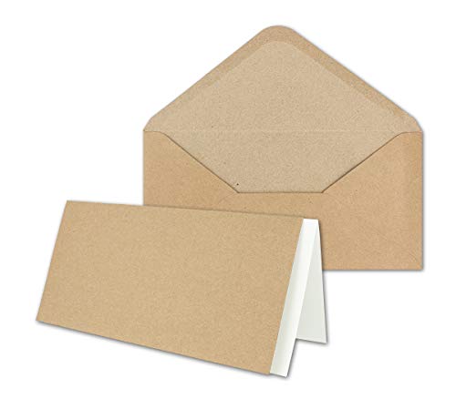 200x Set aus Klappkarten mit Umschlägen & Einlegeblätter - DIN Lang Recycling Einladungskarten in Braun Kraftpapier - Blanko zum Selbstgestalten von NEUSER PAPIER