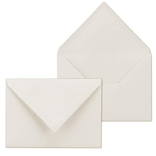 200x Vintage Brief-Umschläge mit Zackenschnitt - Natur-Weiß - Edel-Bütten - DIN C6-10,6 x 15,6 cm - imitiert Bütten - Nassklebung - by GUSTAV NEUSER von NEUSER PAPIER