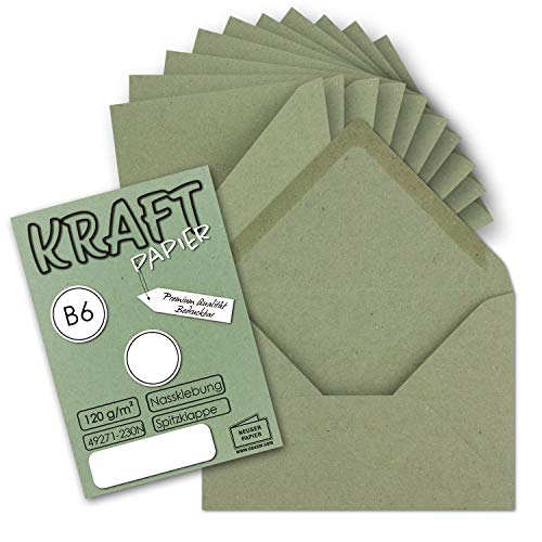 200x Vintage Briefumschläge in dunkelgrün (grün) DIN B6 125 x 178 mm Kraftpapier 120 g/m² Recycling Nassklebung Spitzklappe - UmWelt by GUSTAV NEUSER von NEUSER PAPIER