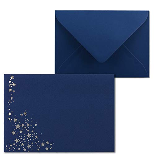 200x Weihnachts-Briefumschläge - DIN B6 - mit Silber-Metallic geprägtem Sternenregen -Farbe: dunkelblau, Nassklebung, 110 g/m² - 120 x 176 mm - Marke: GUSTAV NEUSER von NEUSER PAPIER