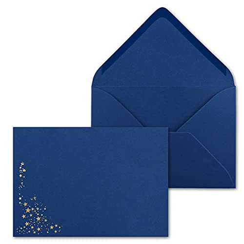 200x Weihnachts-Briefumschläge - DIN C5 - mit Gold-Metallic geprägtem Sternenregen, festlich matter Umschlag in dunkelblau - Nassklebung, 110 g/m² - 154 x 220 mm - Marke: GUSTAV NEUSER von NEUSER PAPIER