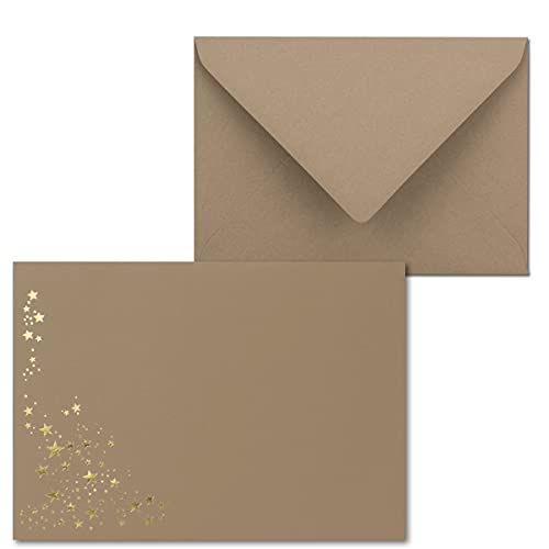 200x Weihnachts-Briefumschläge - DIN C6 - mit Gold-Metallic geprägtem Sternenregen -Farbe: Cappuccino (Braun) - Nassklebung, 120 g/m² - 114 x 162 mm von NEUSER PAPIER